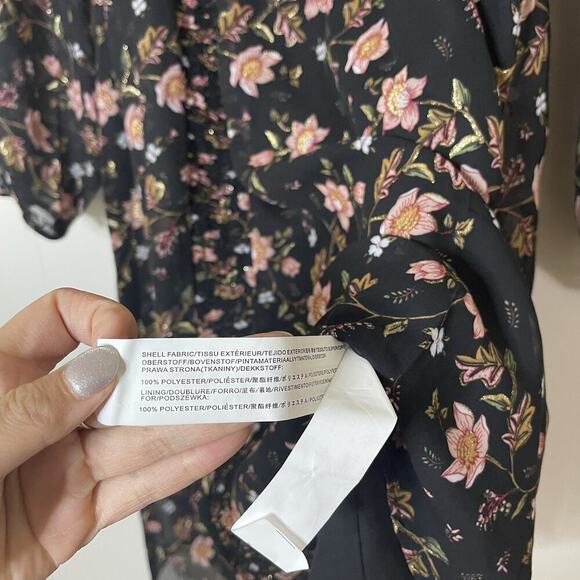 NEW! J.O.A. Black Floral Back Cut Out Smocked Waist Asymmetrical Dress Med - Picture 4 of 7